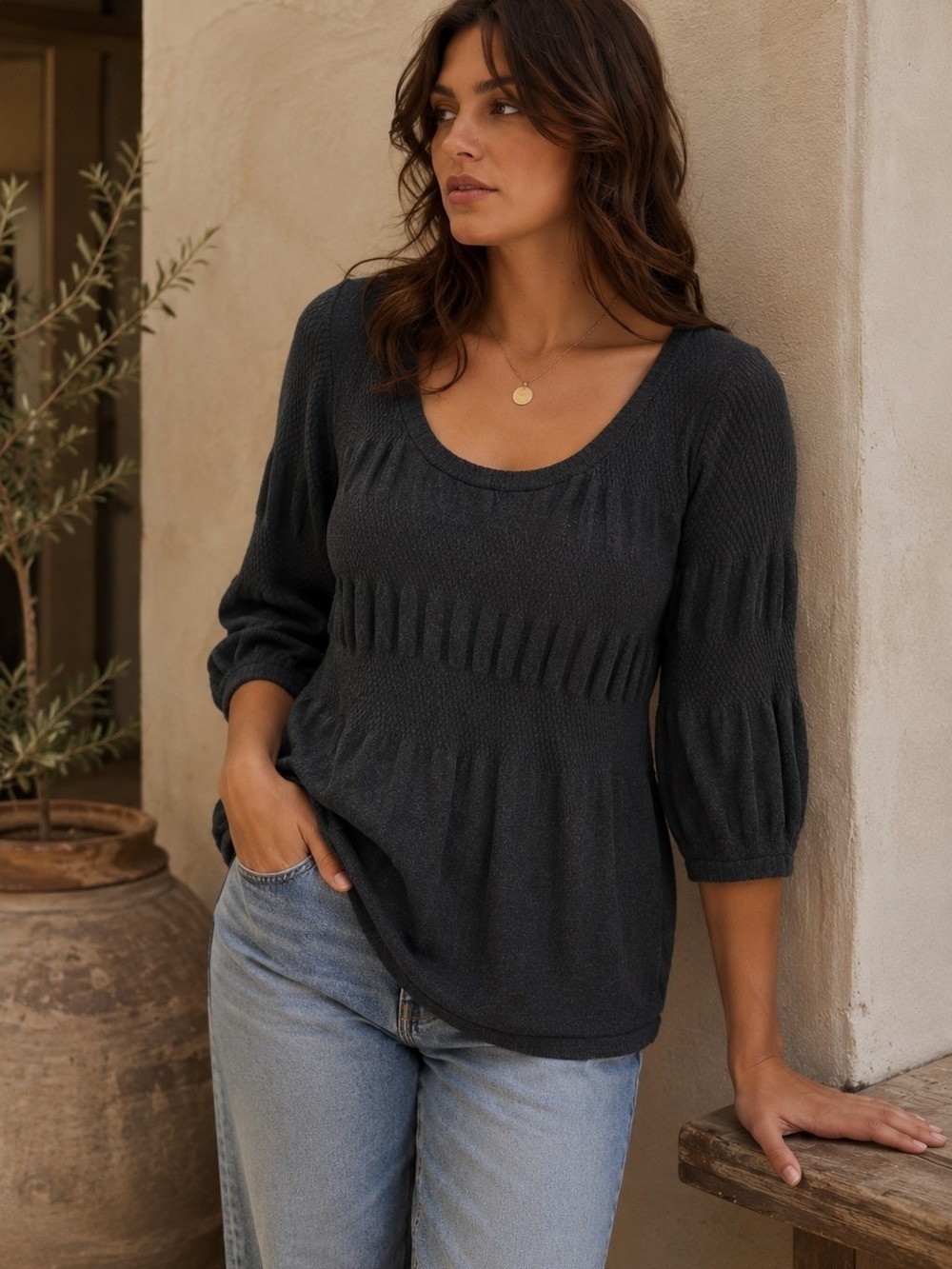 AE City Gray Knit Sweater Dress Size X Textured 3/4 Sleeve Stretch Mini Office
